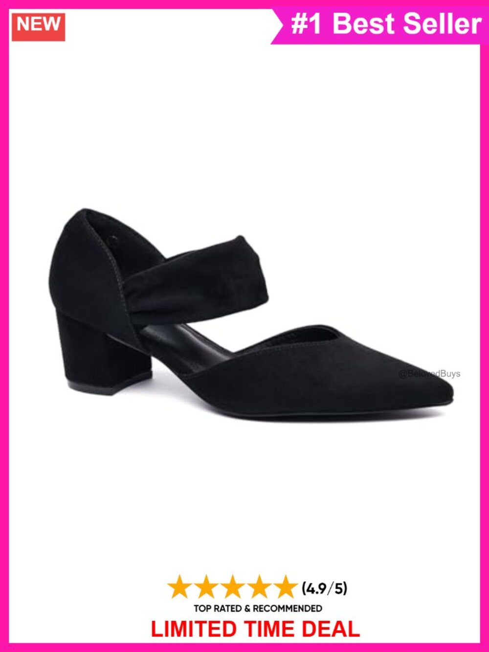 Faux Suede Mary Jane Pumps Low Block Heel Pointed Toe